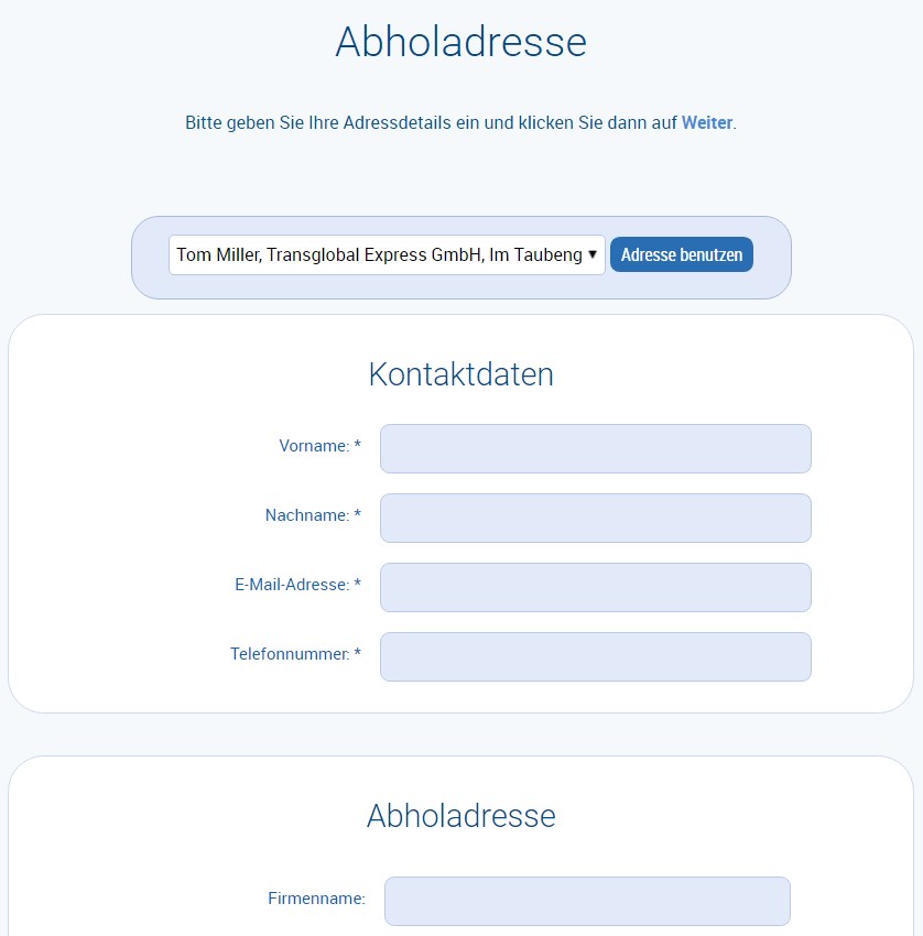 Abholadresse auswählen