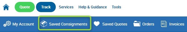 The saved consignments option on the menu