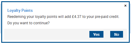 Redeeming Loyalty Points Confirm Pop-up