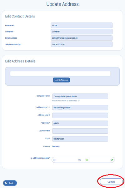 Update address form