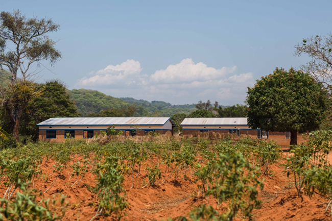 Malawi school across a field