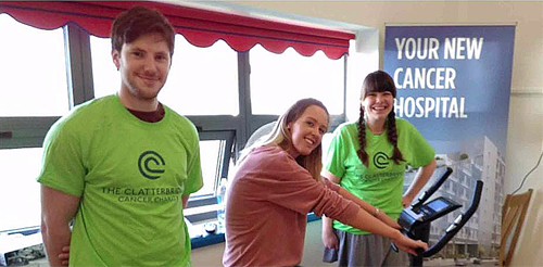 The Transglobal team pose while Leanne cycles