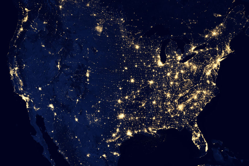 Satellite view of the United States